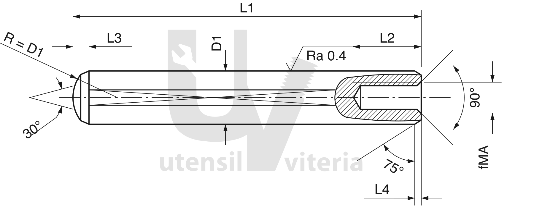 Disegno quotato di Spine cilindriche con foro filettato DIN 7979 – UNI EN ISO 8735