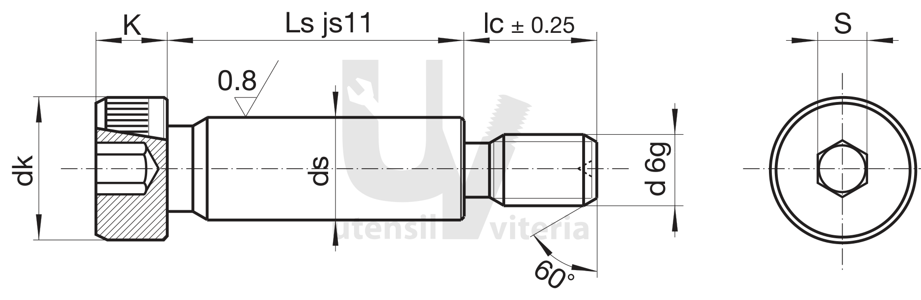 Disegno quotato di Viti di spallamento a gambo rettificato SSB